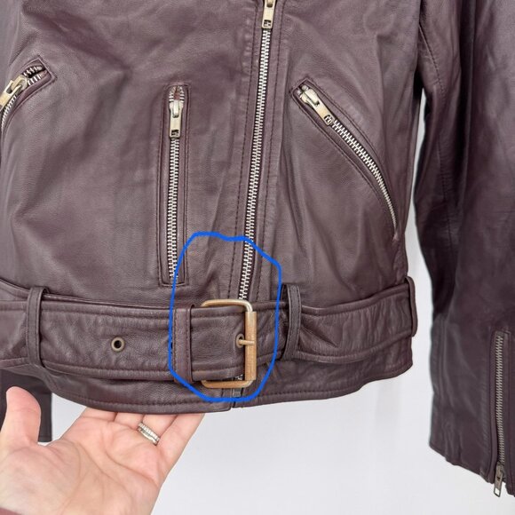 Quince Women's Port Leather Motorcycle Jacket sz M Medium Sheep Leather Belted - Picture 6 of 10